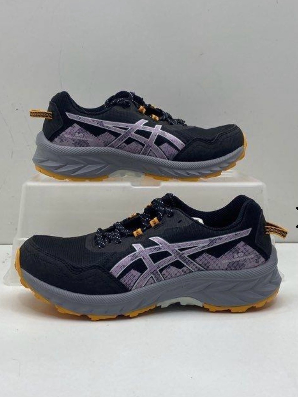 Brand New ASICS Women's Navy & Lavender Trail Sneakers with Yellow Accents